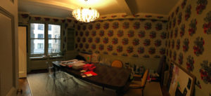 apartment interior with floral 3d wallpaper