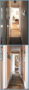 before and after pictures of a renovated hallway