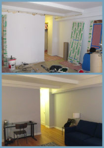 Before and after renovation pictures of an apartment bedroom