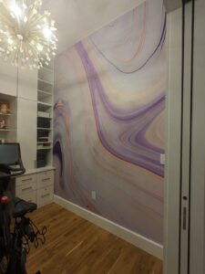large-format pattern wallpaper installation
