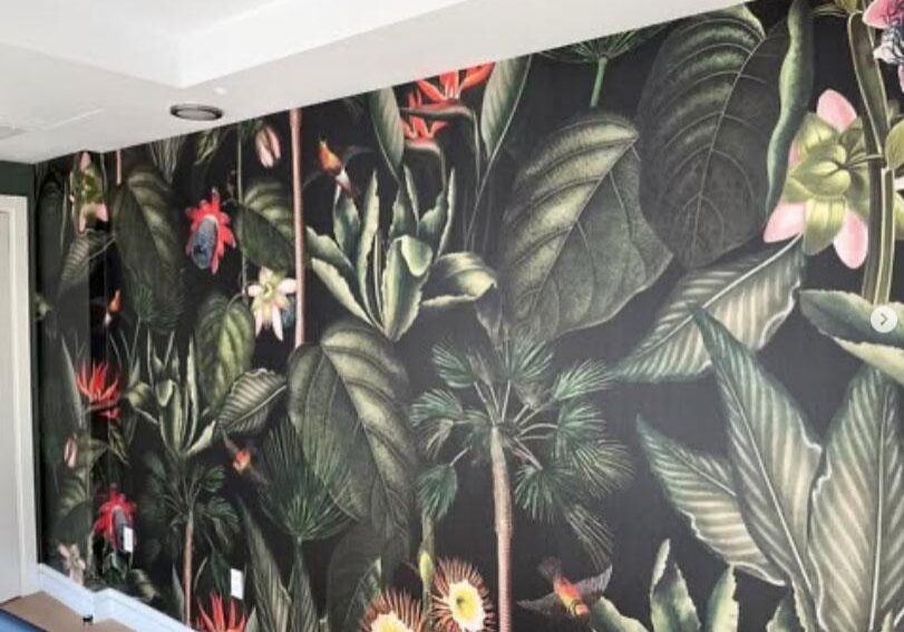 Patterned wallpaper hung in a NYC apartment with clean seams